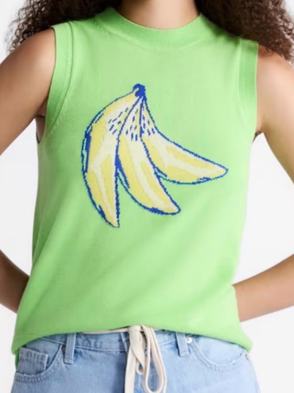 Free Assembly Banana Fall Sweater Shell Sz M NWT green sleeveless